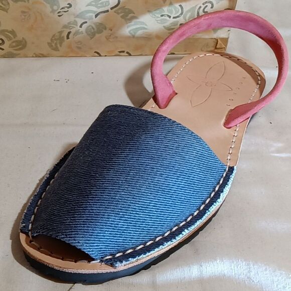 NWOT Del Rio London Denim & Pink Sandals Sz 37 - Picture 1 of 10